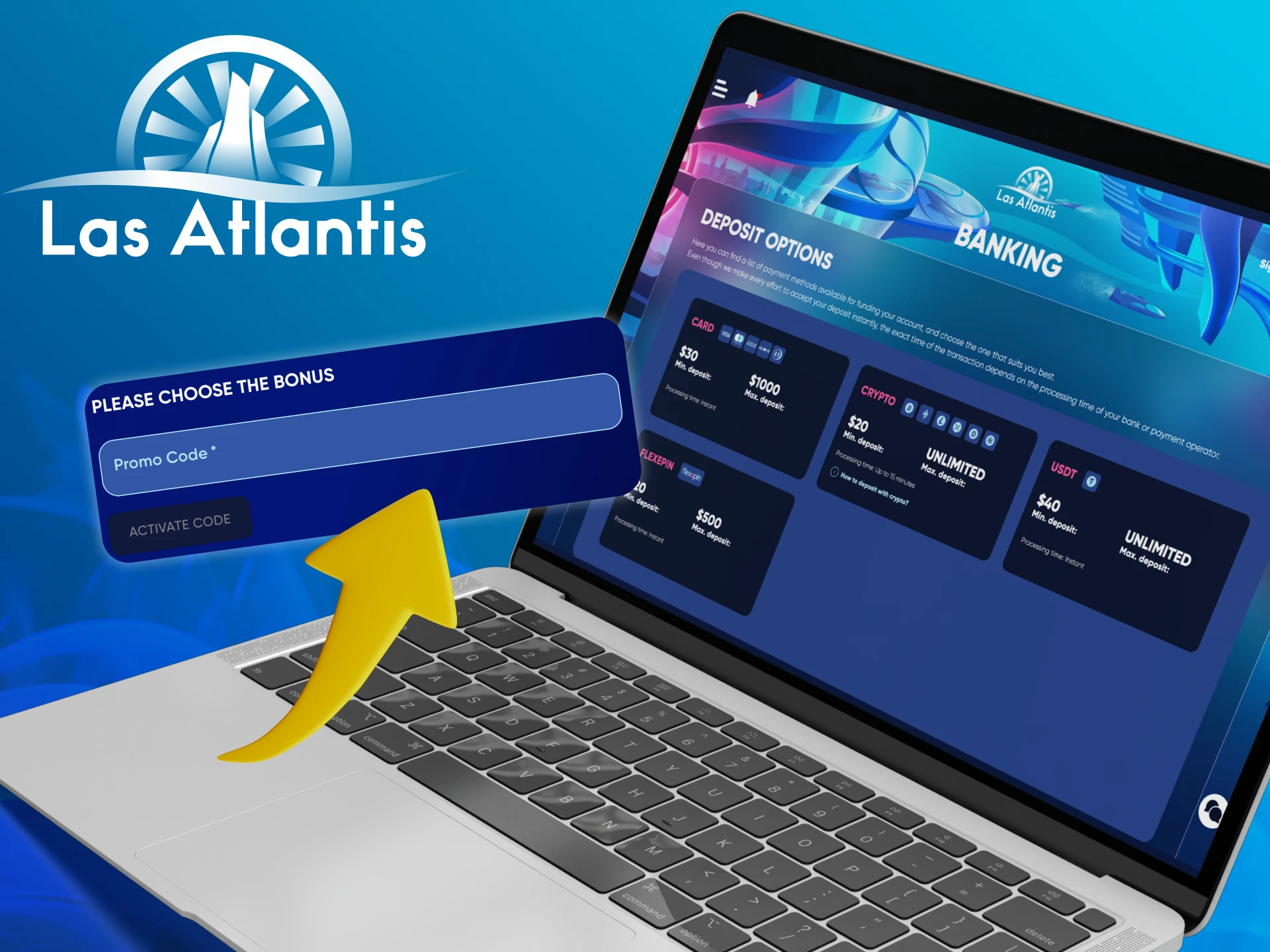 How will I increase my bonus if I top up my account with Neosurf or BTC at Las Atlantis Casino.