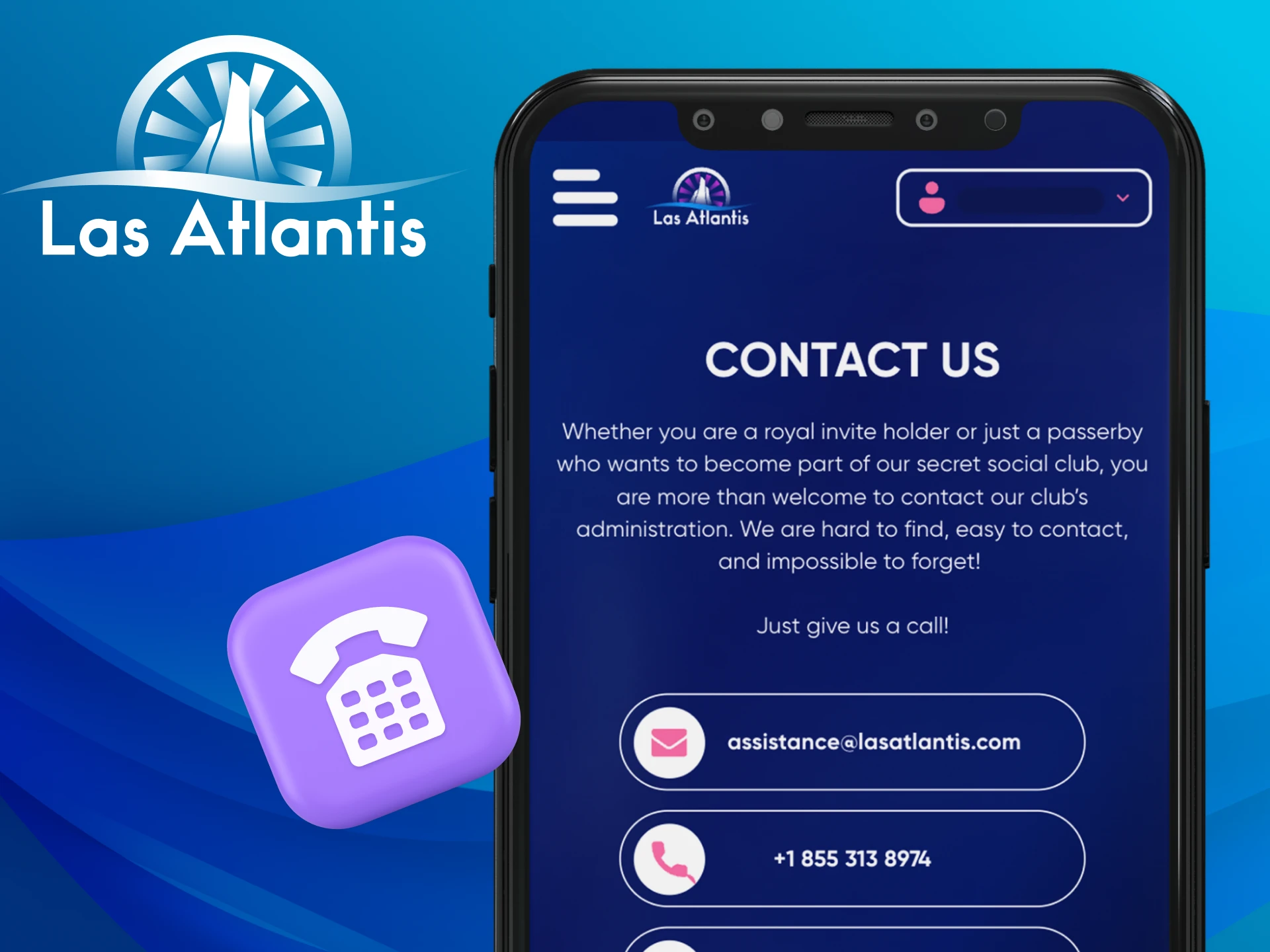 What phone does the Las Atlantis casino website support team have.