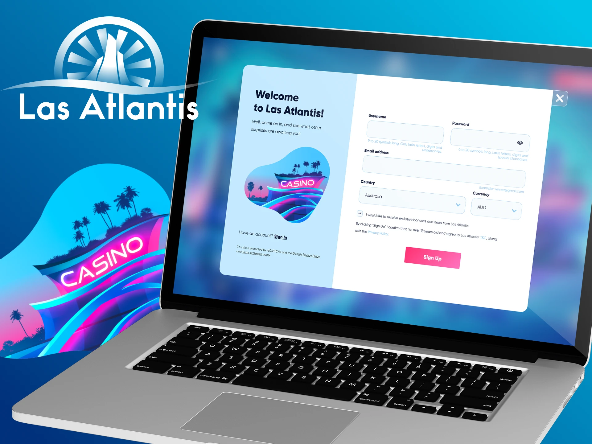 How to register on the Atlantis Casino website.