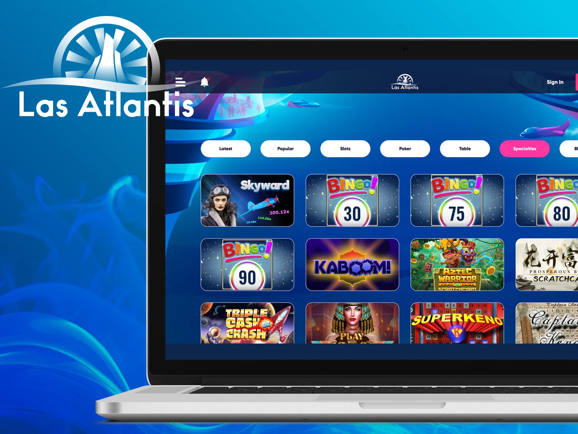 What are specialities games on the Atlantis casino website.