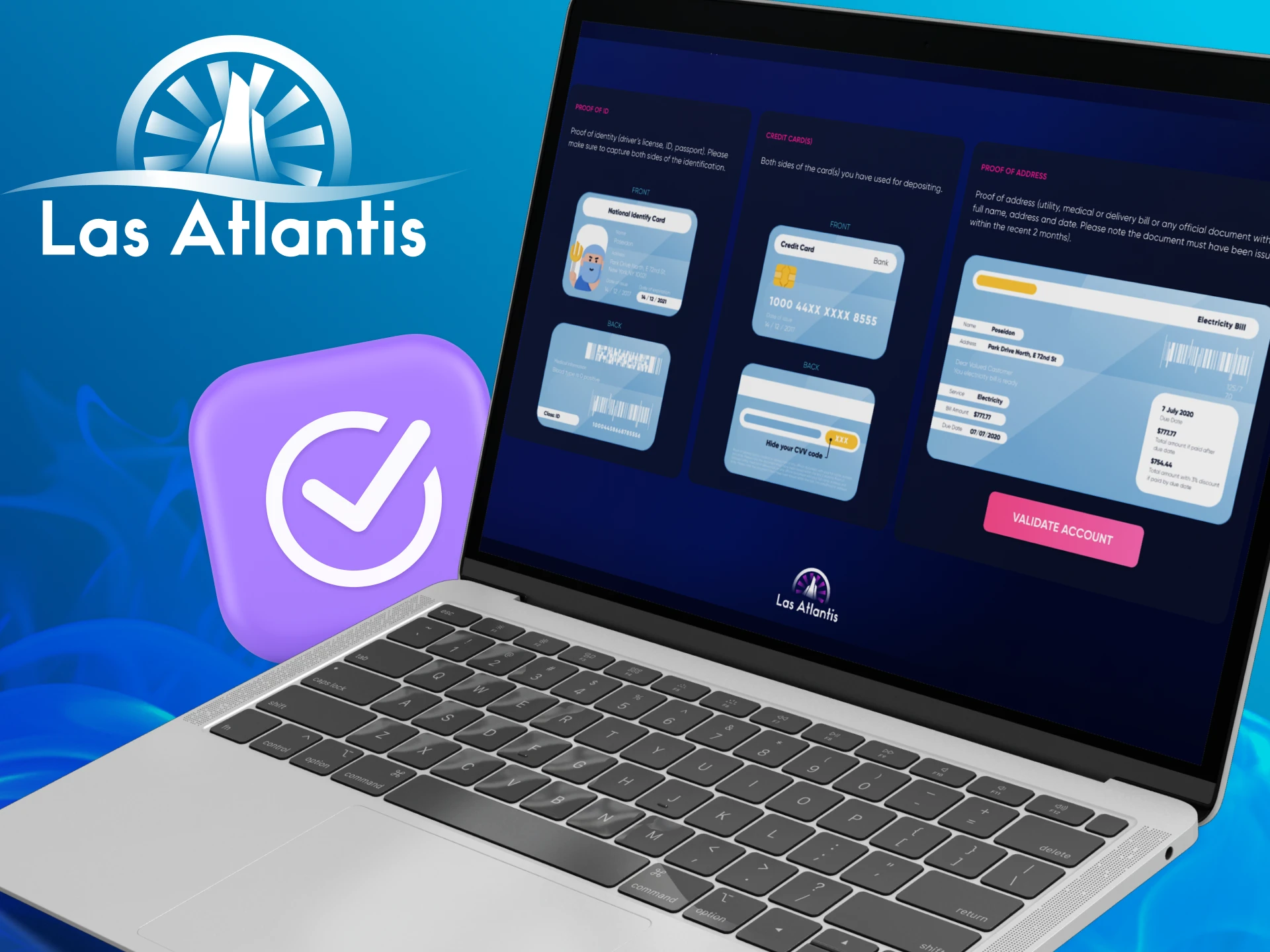 Instructions on how to verify your account on the Las Atlantis casino website.