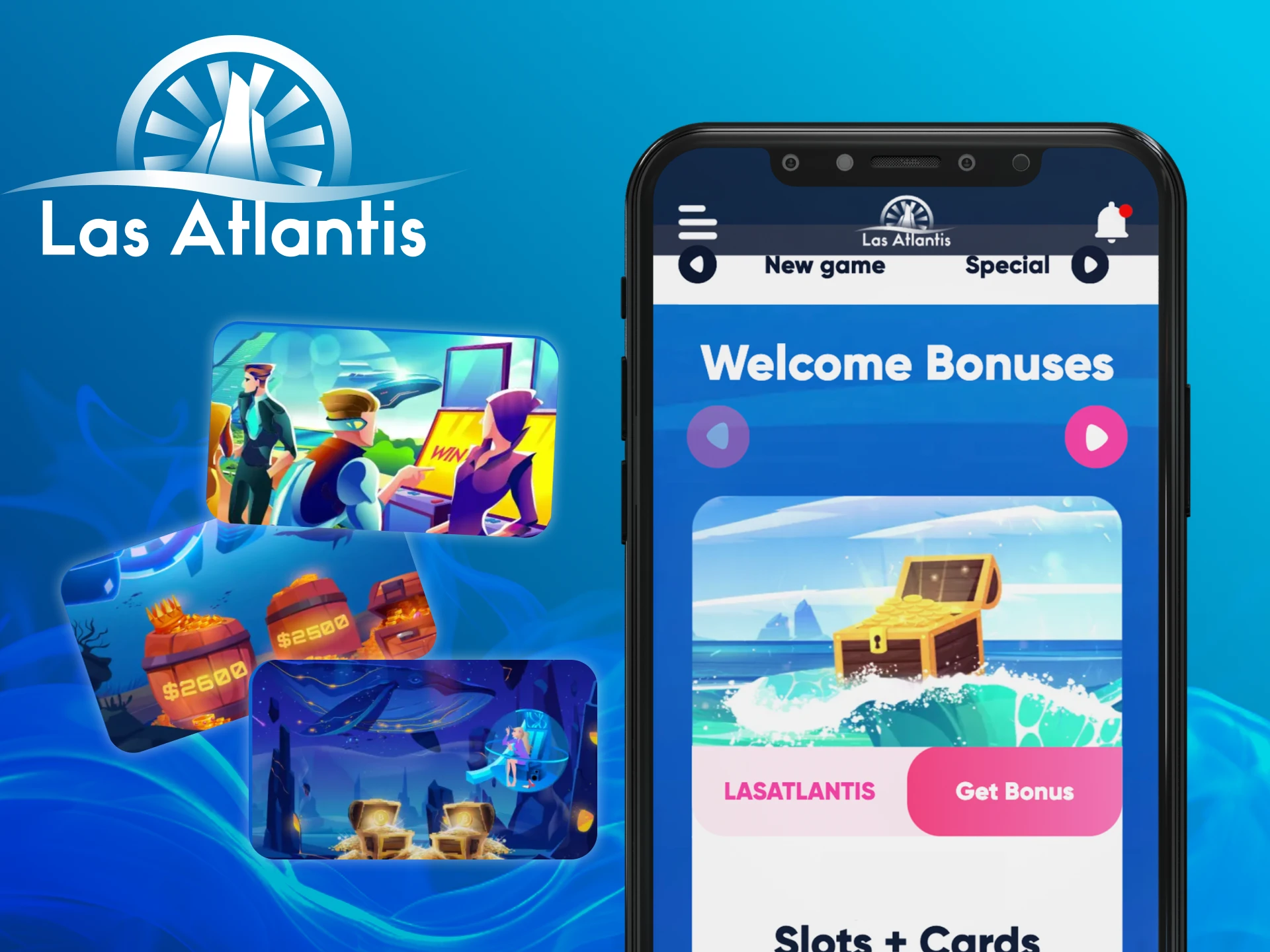 What welcome bonus do users receive when registering on the Las Atlantis casino website.